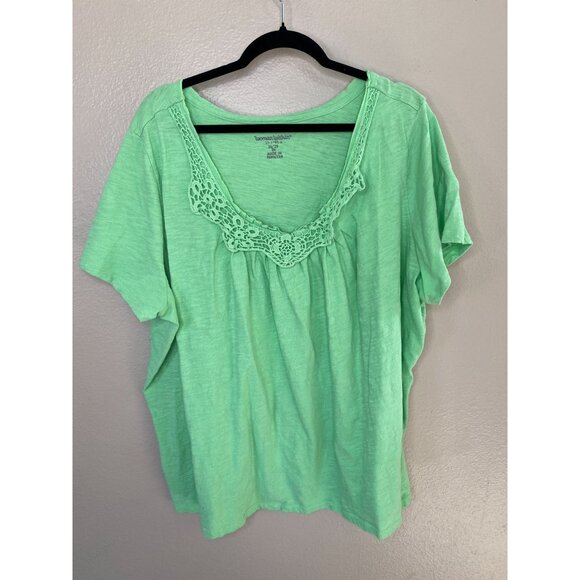 Woman Within Womens Mint Green Cotton Top 26/28 Crochet Neckline 100% cotton - Picture 2 of 7